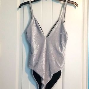 Velvet Silver Backless Bodysuit